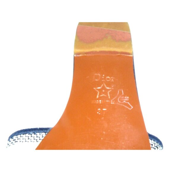 Authentic Christian Dior Paris Blue & White Embroidered Slide Sandals Women's 37 - Picture 3 of 3